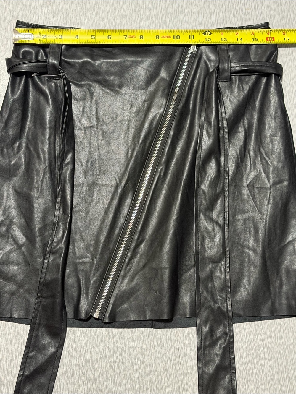 Rachel Rachel Roy Black Faux Leather Wrap Mini Skirt Belted Asym Zip NWT Size 10 - Picture 7 of 15